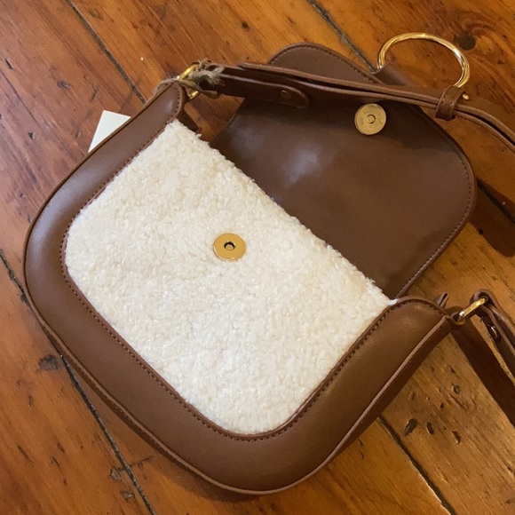 Antik Kraft 👜 Anthropologie Vegan Leather & Shearling Crossbody Flap Bag NWT - Picture 3 of 15